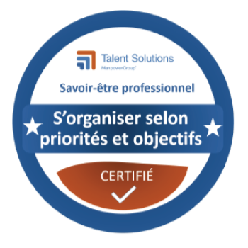 badge PRIORISER - Conseil en gestion - Hôtellerie Savoir-être professionnel S'organiser selon les priorités et les objectifs